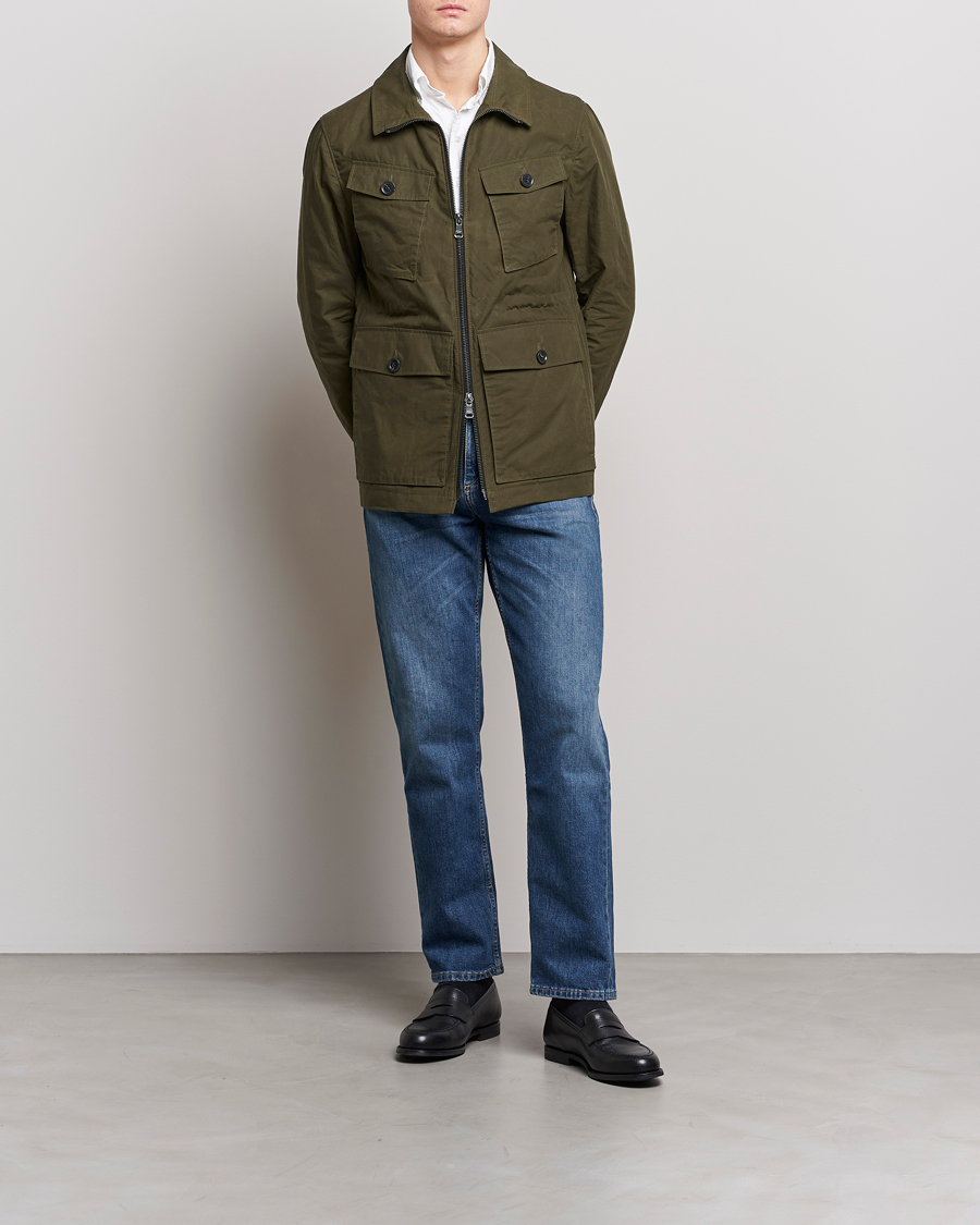 Herr | Jackor | Oscar Jacobson | Balder Waxed Field Jacket Dark Green