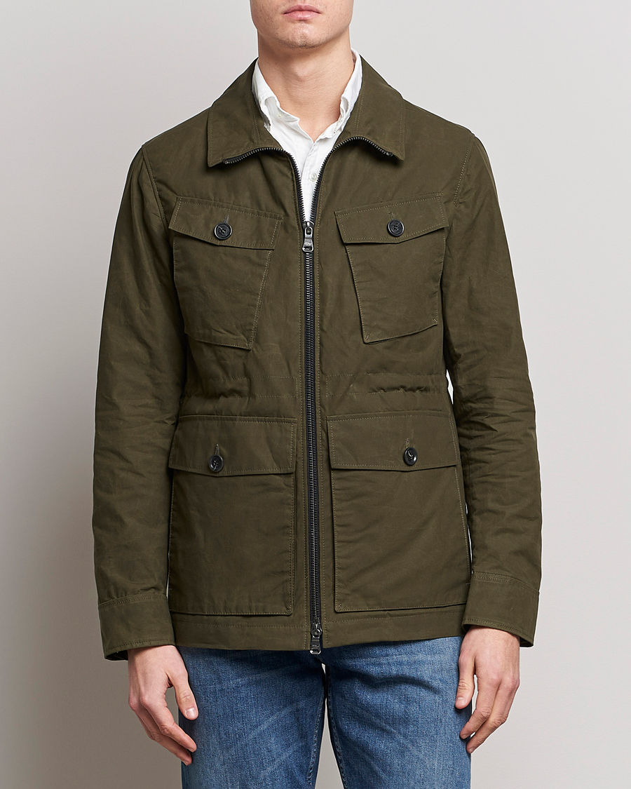 Herr | Jackor | Oscar Jacobson | Balder Waxed Field Jacket Dark Green