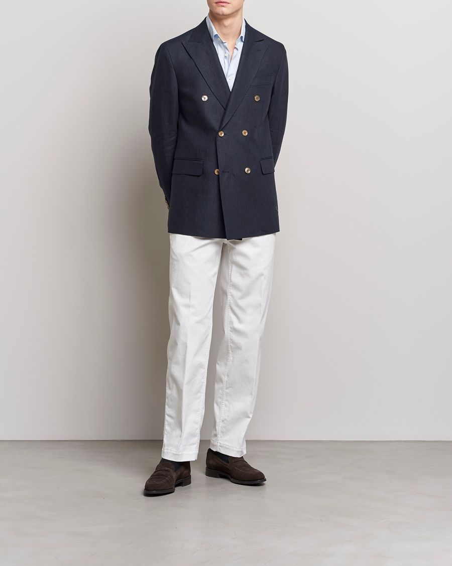 Herr | Kavajer | Oscar Jacobson | Farris Double Breasted Linen Blazer Navy