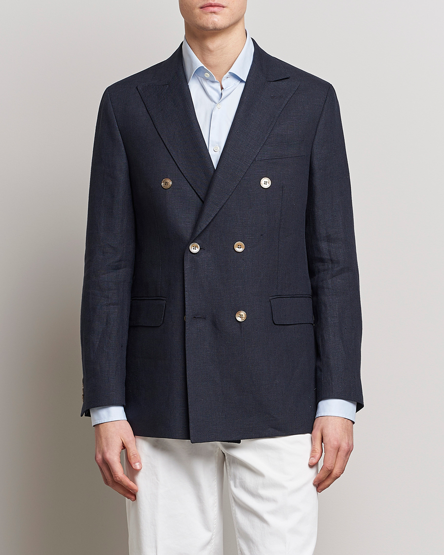 Herr | Kavajer | Oscar Jacobson | Farris Double Breasted Linen Blazer Navy