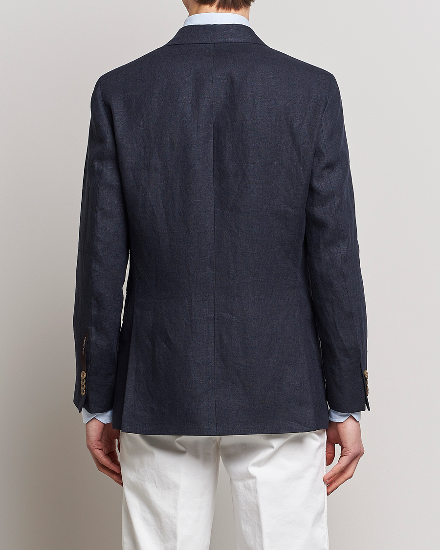 Herr | Kavajer | Oscar Jacobson | Farris Double Breasted Linen Blazer Navy