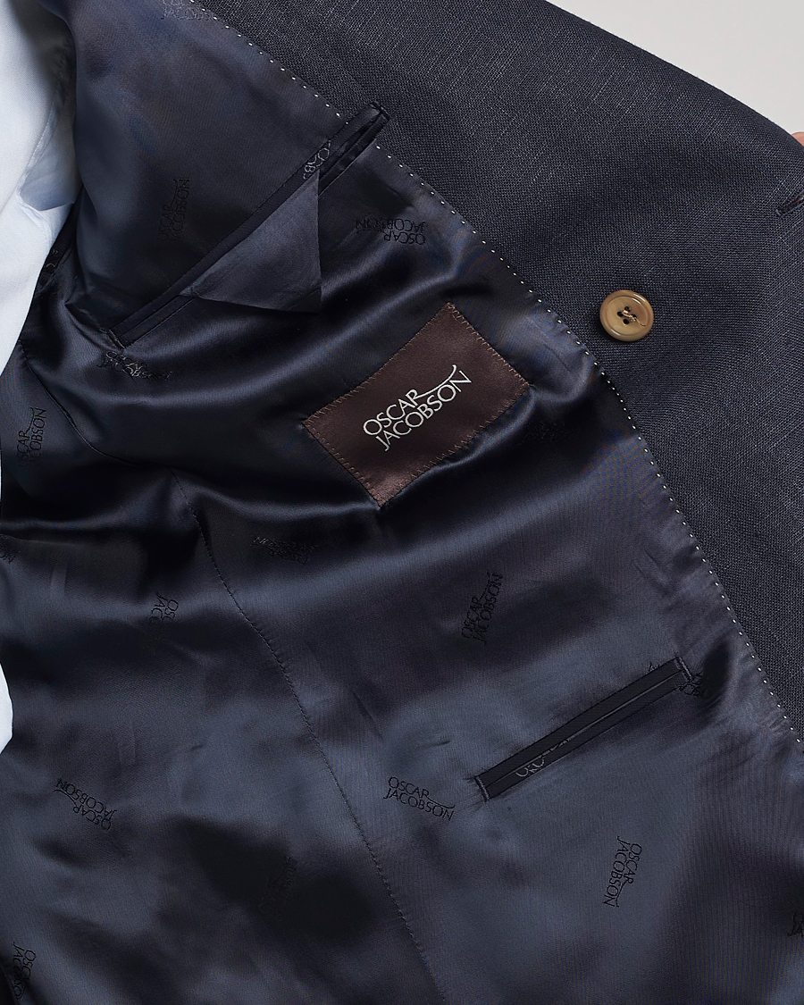 Herr | Kavajer | Oscar Jacobson | Farris Double Breasted Linen Blazer Navy