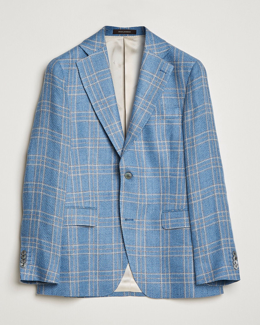 Herr | Kavajer | Oscar Jacobson | Fogerty Soft Cotton/Linen/Wool Blazer Light Blue