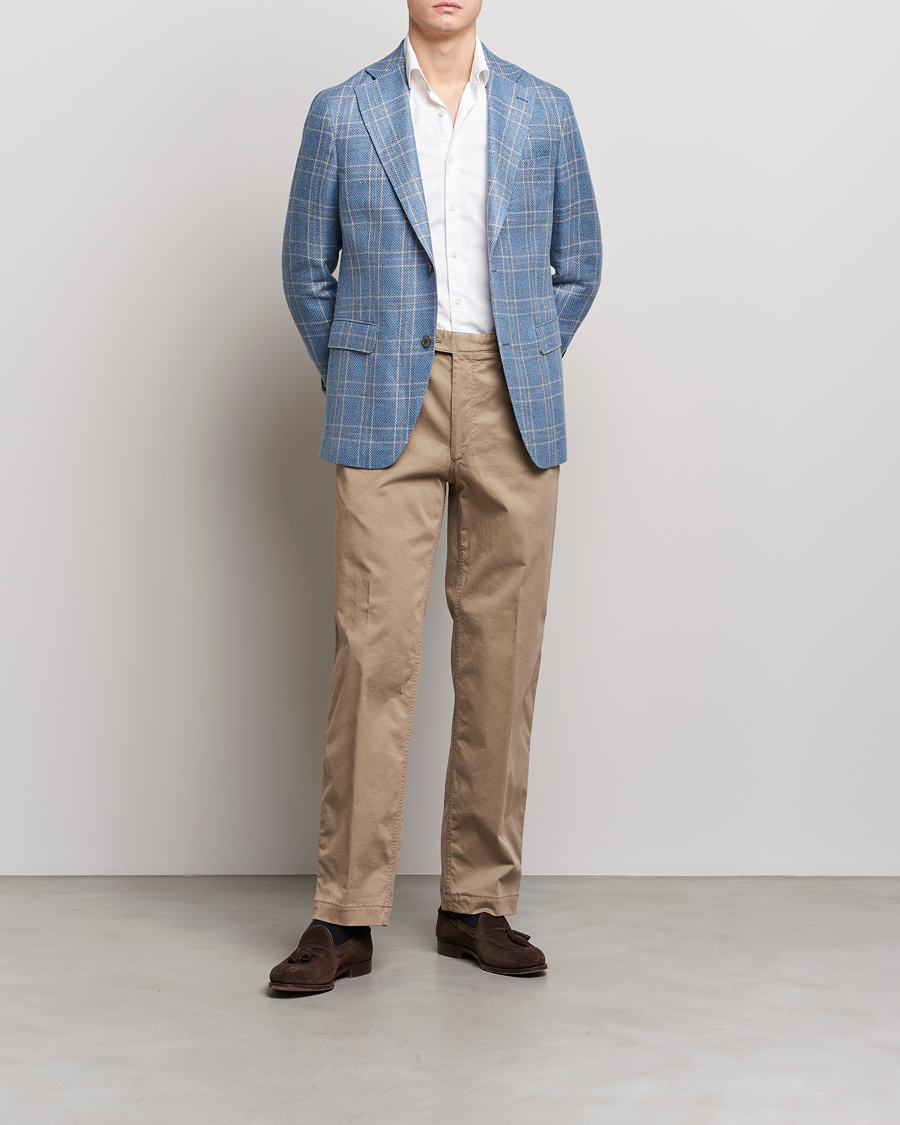 Herr | Kavajer | Oscar Jacobson | Fogerty Soft Cotton/Linen/Wool Blazer Light Blue