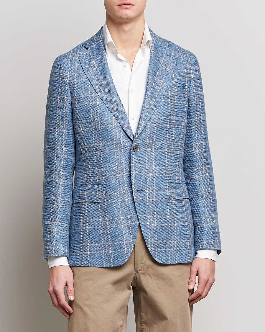 Herr | Kavajer | Oscar Jacobson | Fogerty Soft Cotton/Linen/Wool Blazer Light Blue