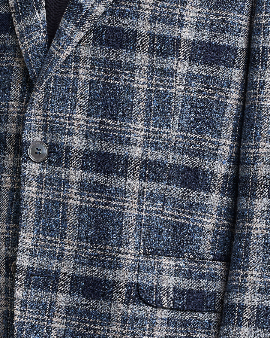 Herr | Kavajer | Oscar Jacobson | Ferry Soft Checked Linen Blazer Blue