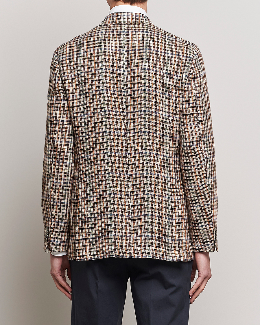 Herr | Kavajer | Oscar Jacobson | Ferry Checked Summer Tweed Linen/Silk Blazer Brown