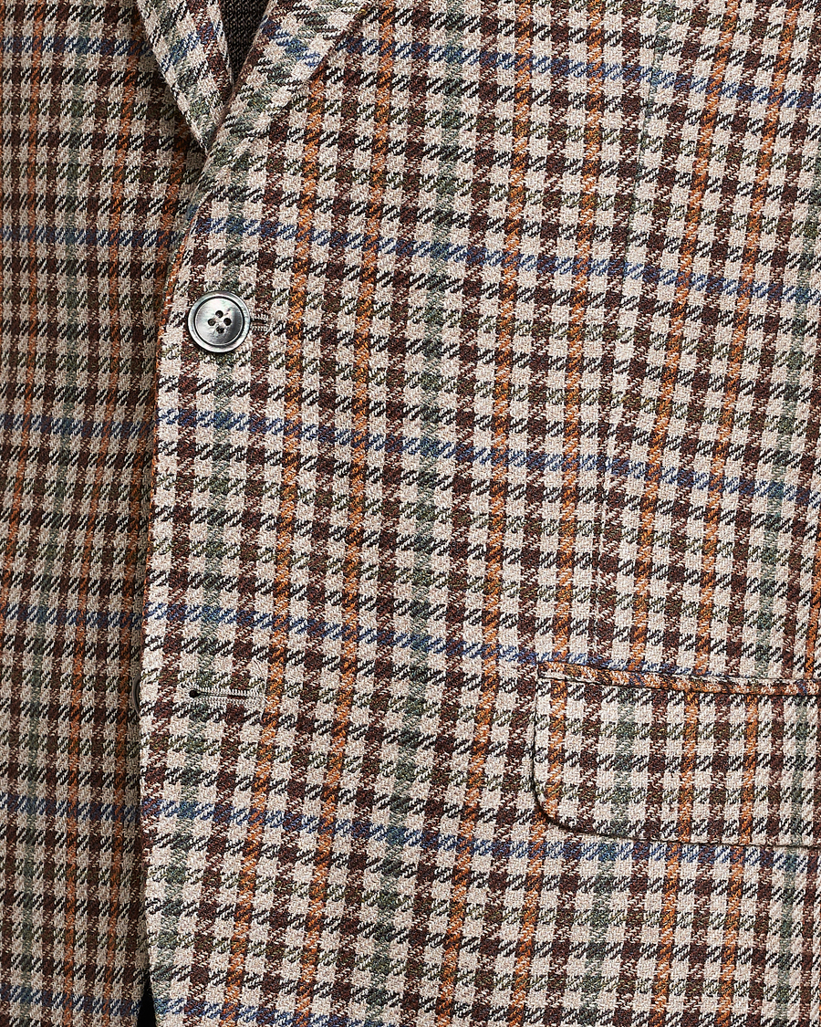 Herr | Kavajer | Oscar Jacobson | Ferry Checked Summer Tweed Linen/Silk Blazer Brown
