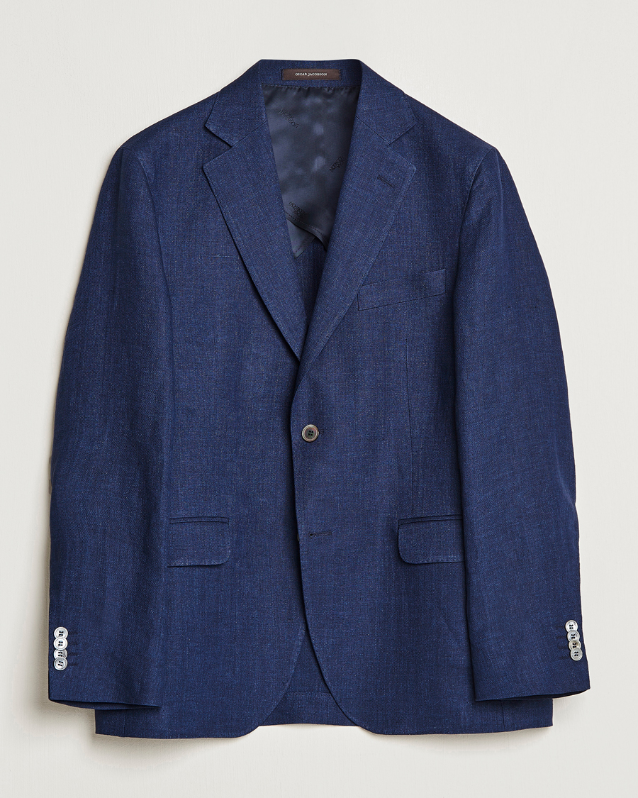 Herr | Kavajer | Oscar Jacobson | Ferry Soft Linen Blazer Navy