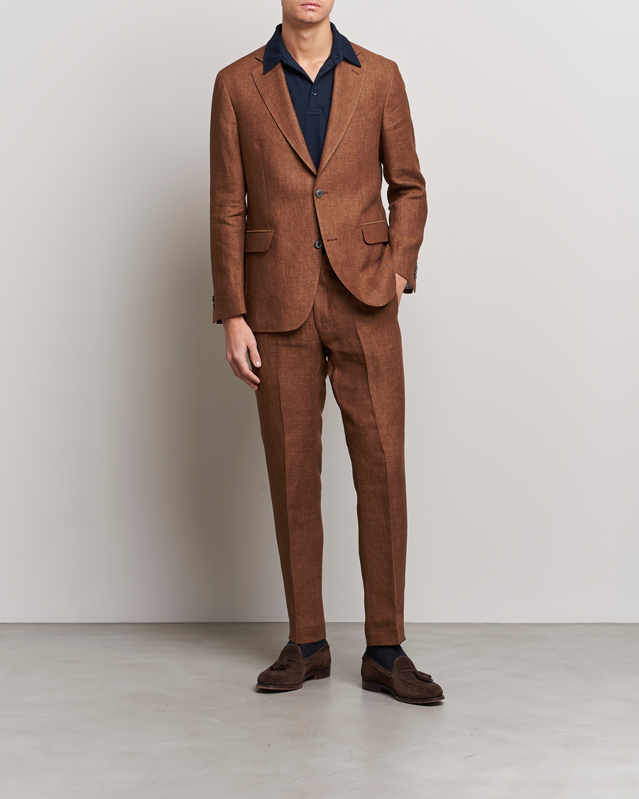 Herr | Kavajer | Oscar Jacobson | Ferry Soft Linen Blazer Brown