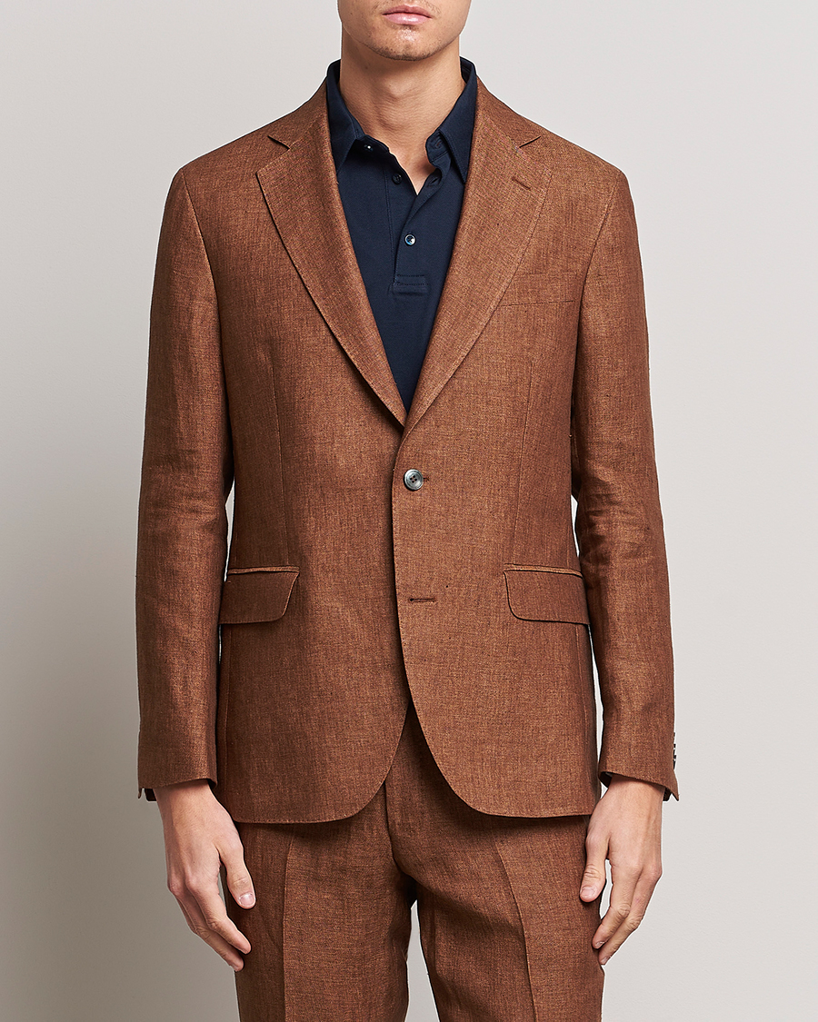 Herr | Kavajer | Oscar Jacobson | Ferry Soft Linen Blazer Brown