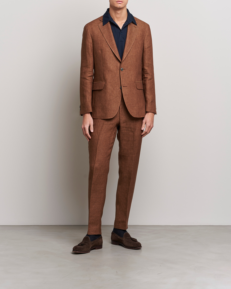 Herr | Byxor | Oscar Jacobson | Denz Linen Trousers Brown