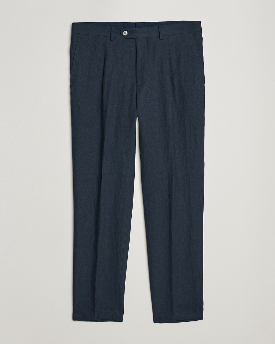Herr | Byxor | Oscar Jacobson | Delon Linen Trousers Navy
