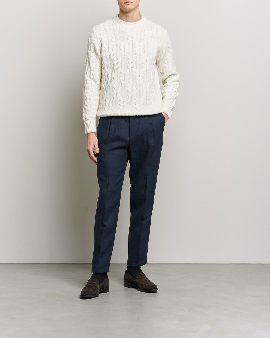 Herr | Byxor | Oscar Jacobson | Delon Linen Trousers Navy