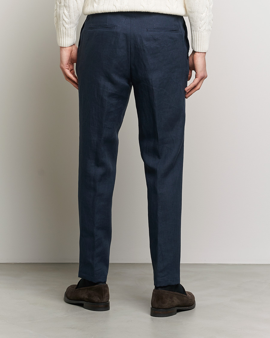 Herr | Byxor | Oscar Jacobson | Delon Linen Trousers Navy