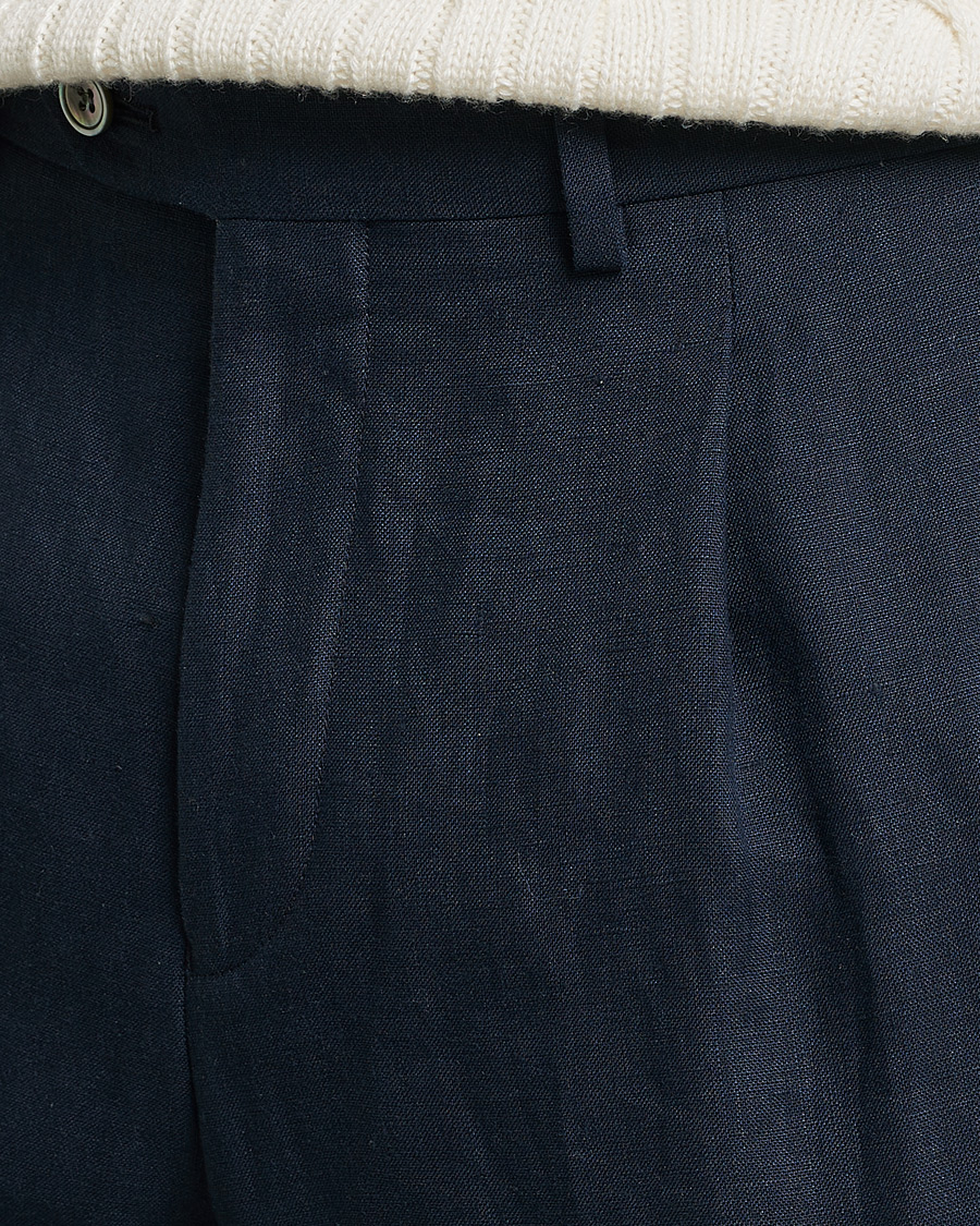 Herr | Byxor | Oscar Jacobson | Delon Linen Trousers Navy