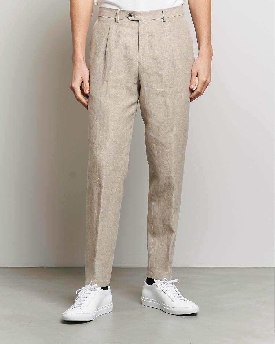 Herr | Byxor | Oscar Jacobson | Delon Linen Trousers Beige