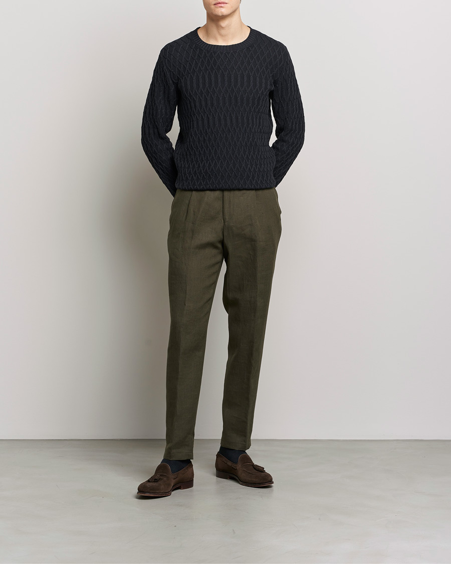 Herr | Byxor | Oscar Jacobson | Delon Linen Trousers Dark Green