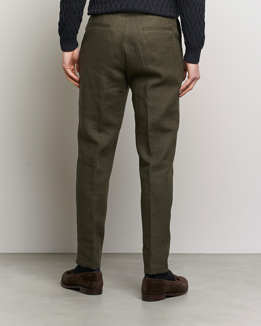 Herr | Byxor | Oscar Jacobson | Delon Linen Trousers Dark Green