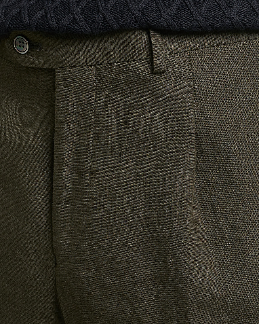 Herr | Byxor | Oscar Jacobson | Delon Linen Trousers Dark Green