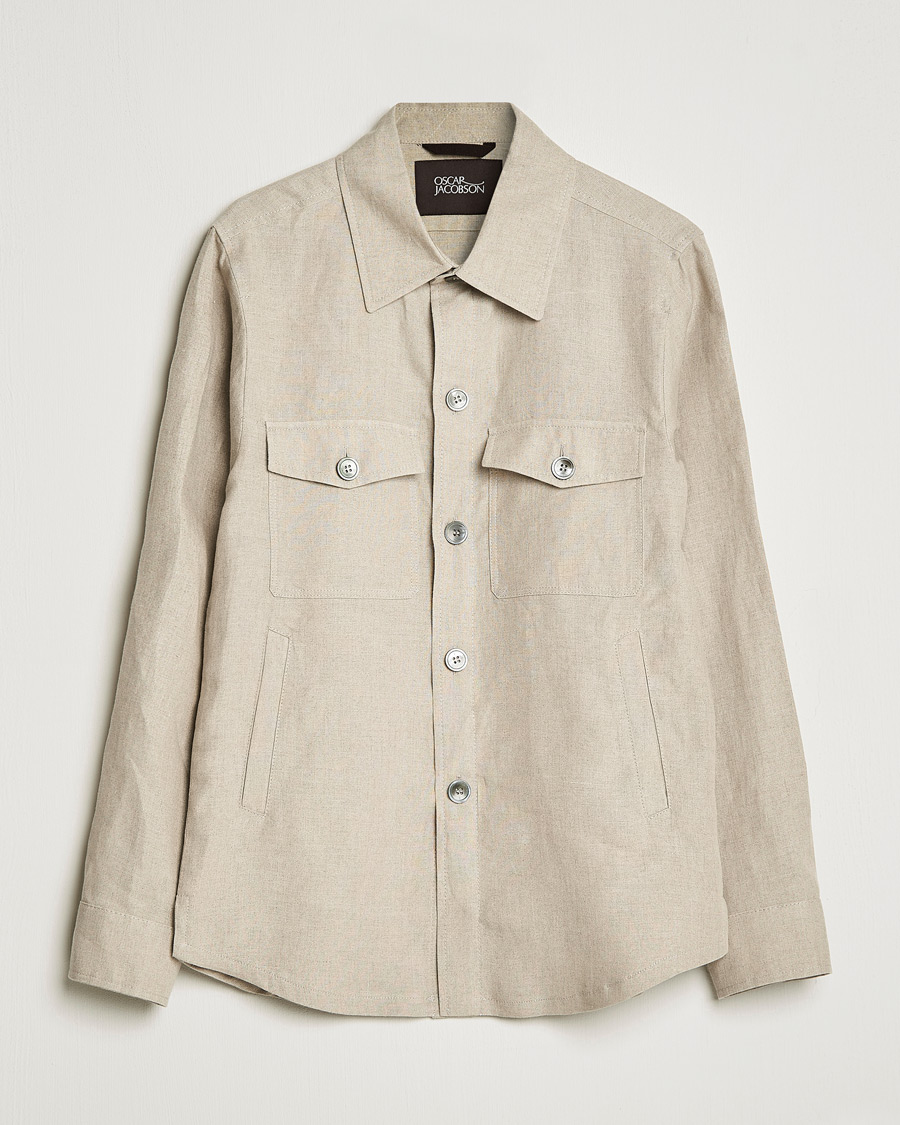 Herr | Skjortor | Oscar Jacobson | Maverick Linen Shirt Jacket Beige