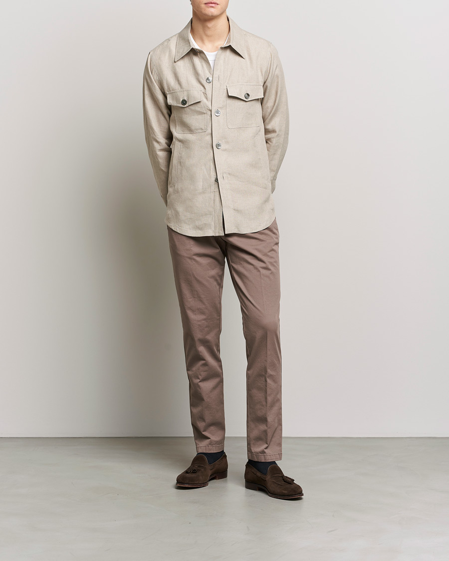 Herr | Skjortor | Oscar Jacobson | Maverick Linen Shirt Jacket Beige