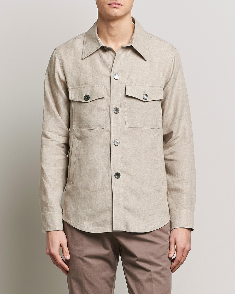 Herr |  | Oscar Jacobson | Maverick Linen Shirt Jacket Beige