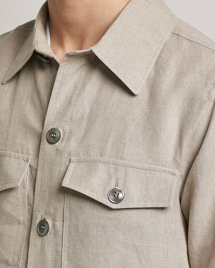 Herr | Skjortor | Oscar Jacobson | Maverick Linen Shirt Jacket Beige