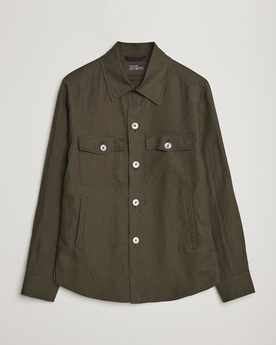 Herr | Skjortor | Oscar Jacobson | Maverick Linen Shirt Jacket Olive
