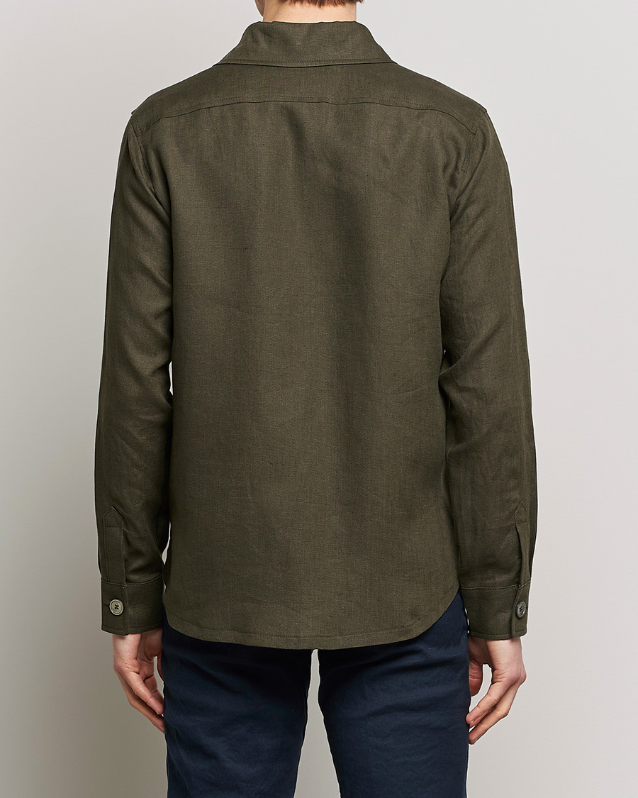 Herr | Skjortor | Oscar Jacobson | Maverick Linen Shirt Jacket Olive