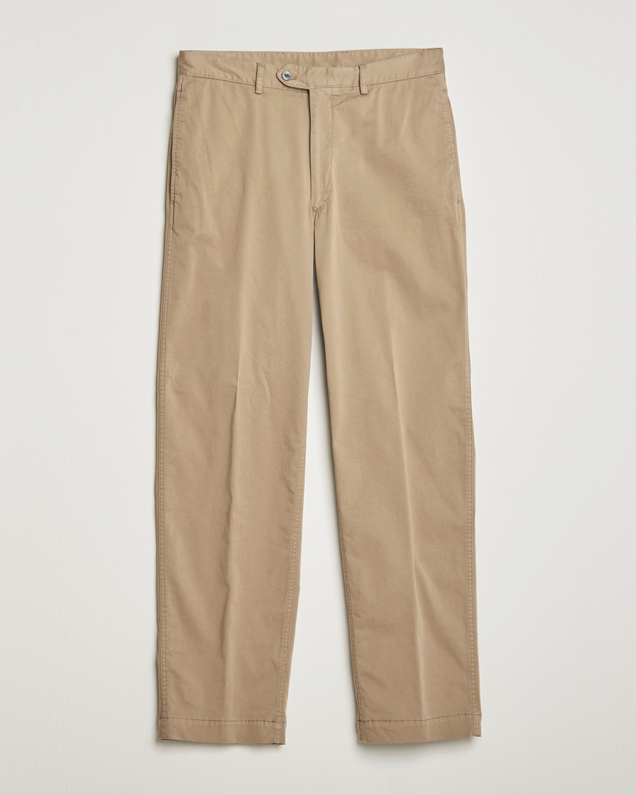 Herr | Byxor | Oscar Jacobson | Tanker Pleat Cotton Trousers Beige