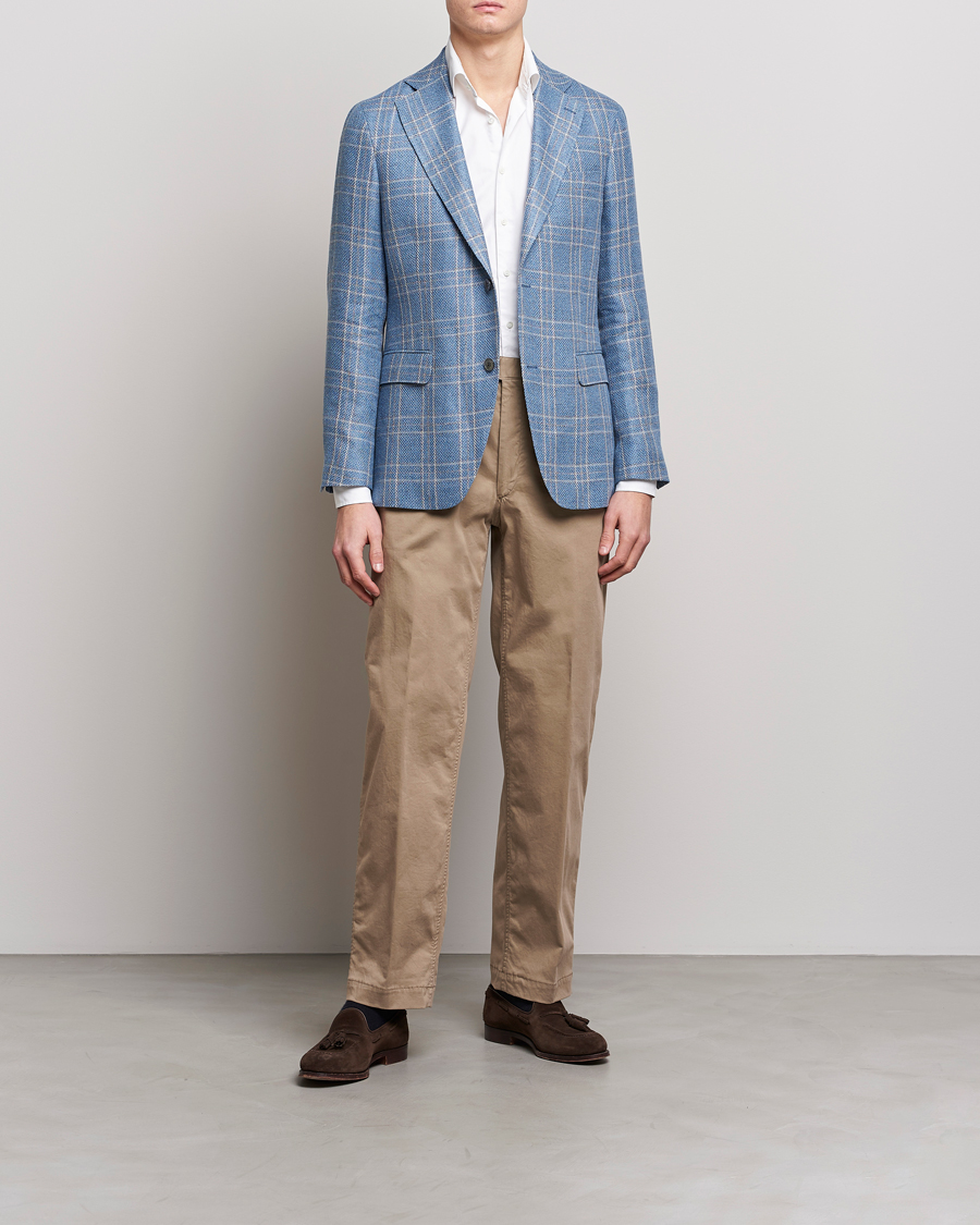 Herr | Byxor | Oscar Jacobson | Tanker Pleat Cotton Trousers Beige