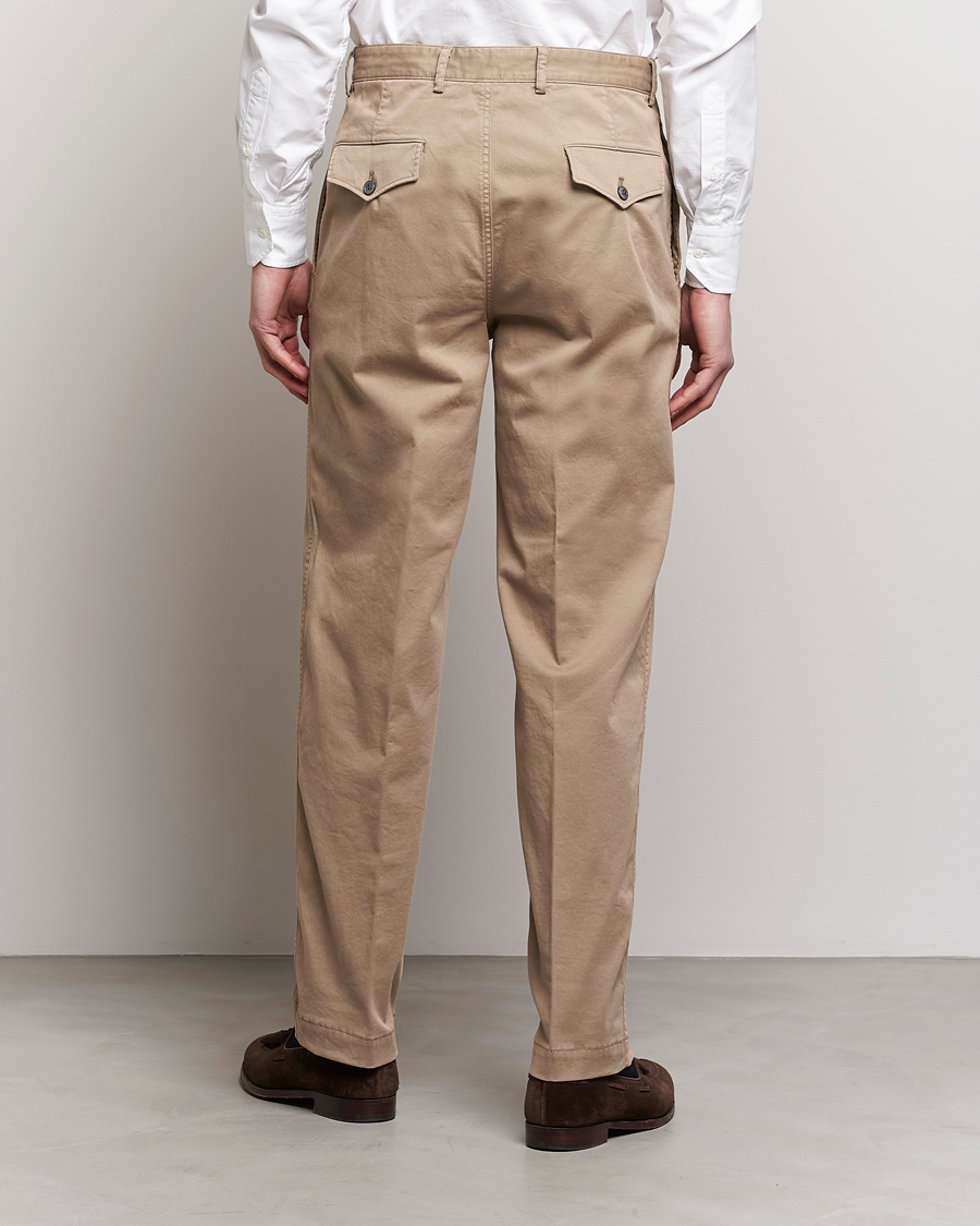 Herr | Byxor | Oscar Jacobson | Tanker Pleat Cotton Trousers Beige