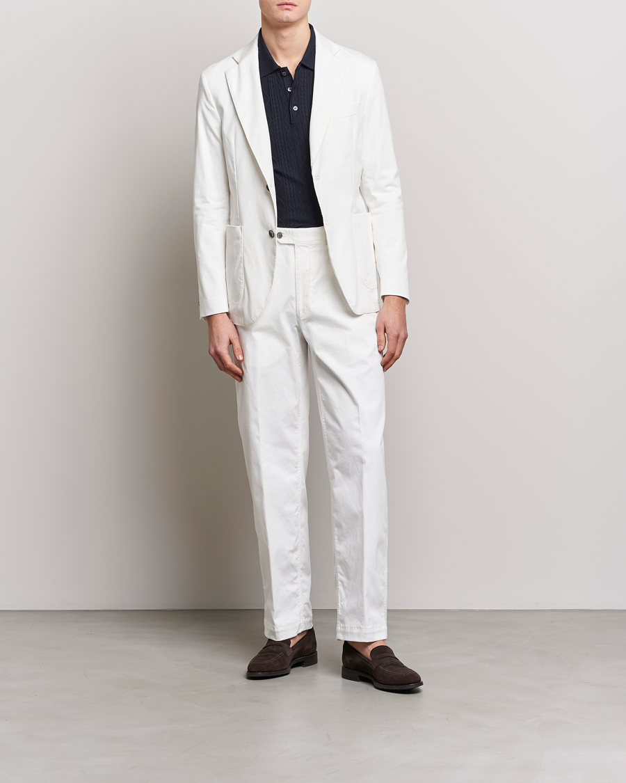 Herr | Byxor | Oscar Jacobson | Tanker Pleat Cotton Trousers Off White