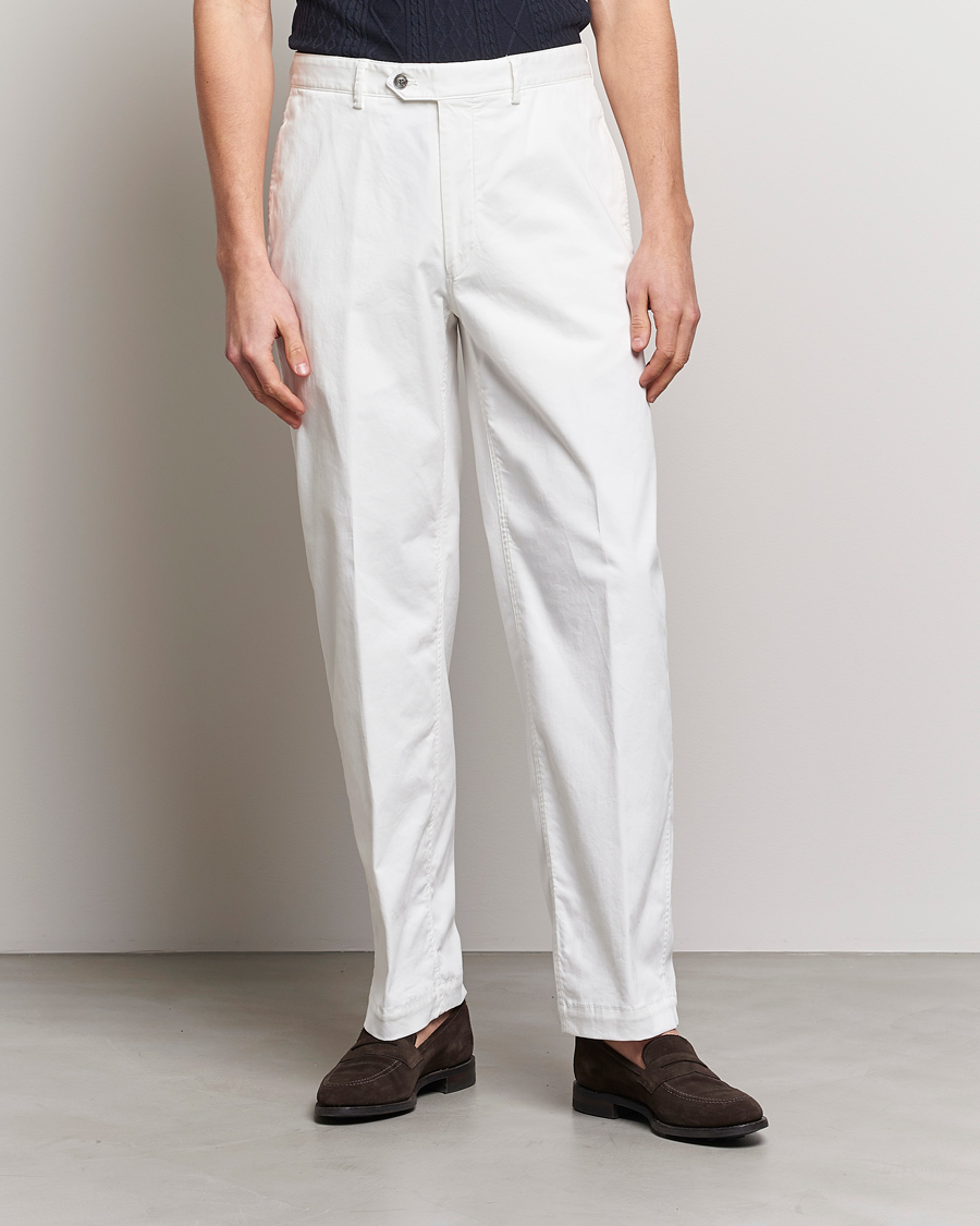 Herr | Byxor | Oscar Jacobson | Tanker Pleat Cotton Trousers Off White