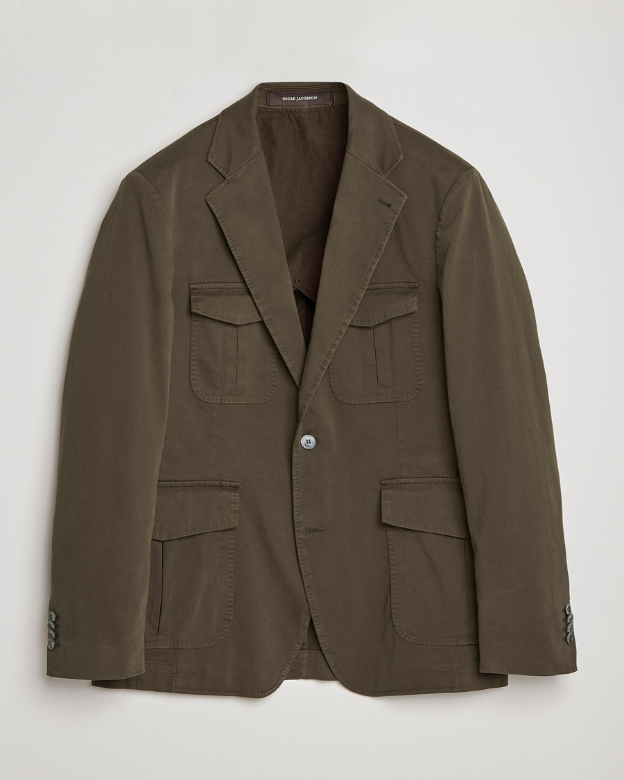 Herr | Kavajer | Oscar Jacobson | Friso Cotton Safari Blazer Dark Green