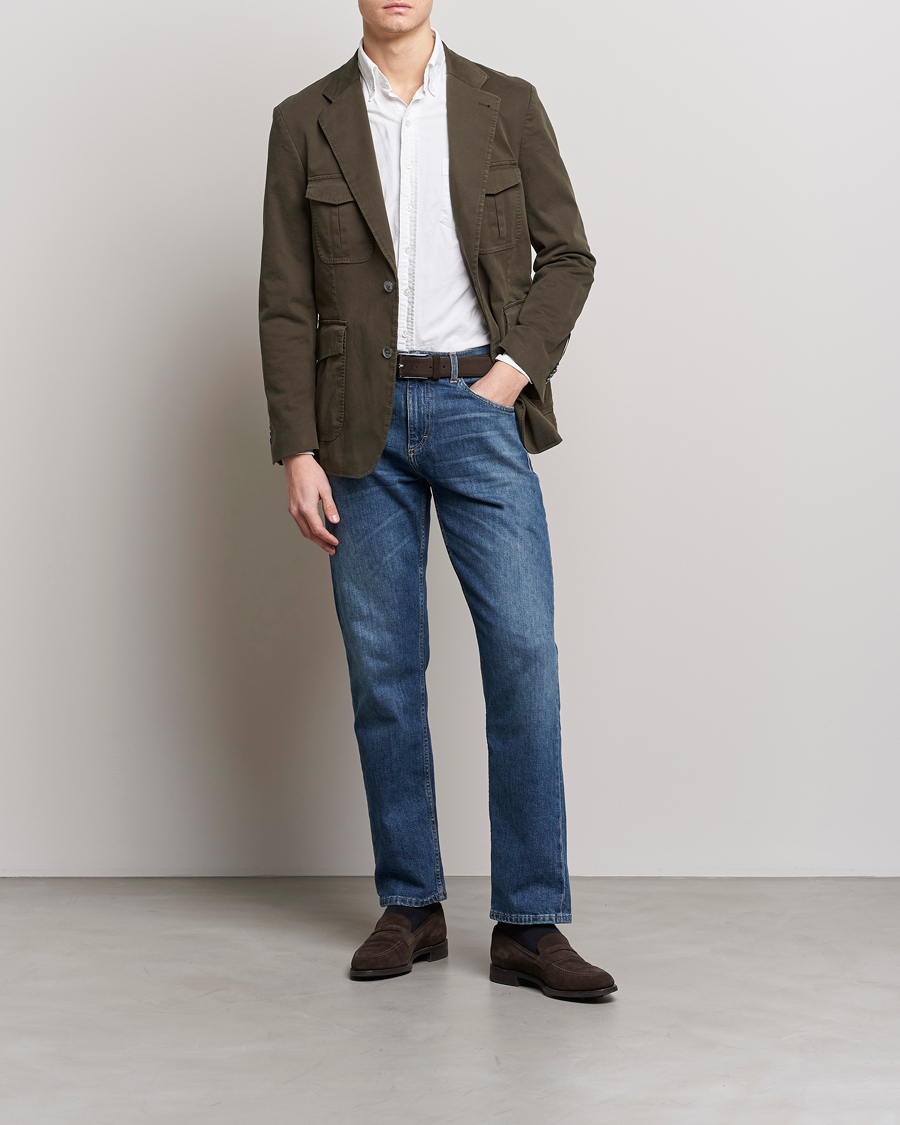 Herr | Kavajer | Oscar Jacobson | Friso Cotton Safari Blazer Dark Green