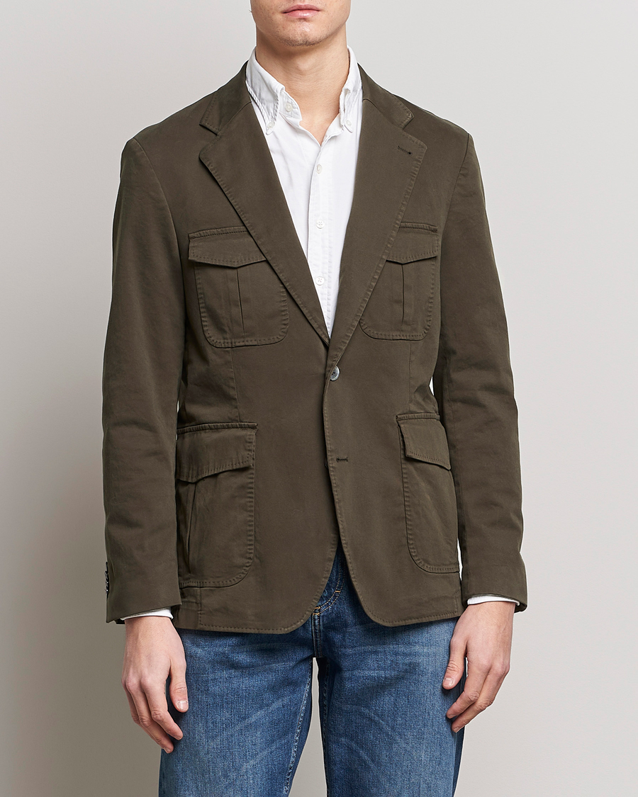 Herr | Kavajer | Oscar Jacobson | Friso Cotton Safari Blazer Dark Green