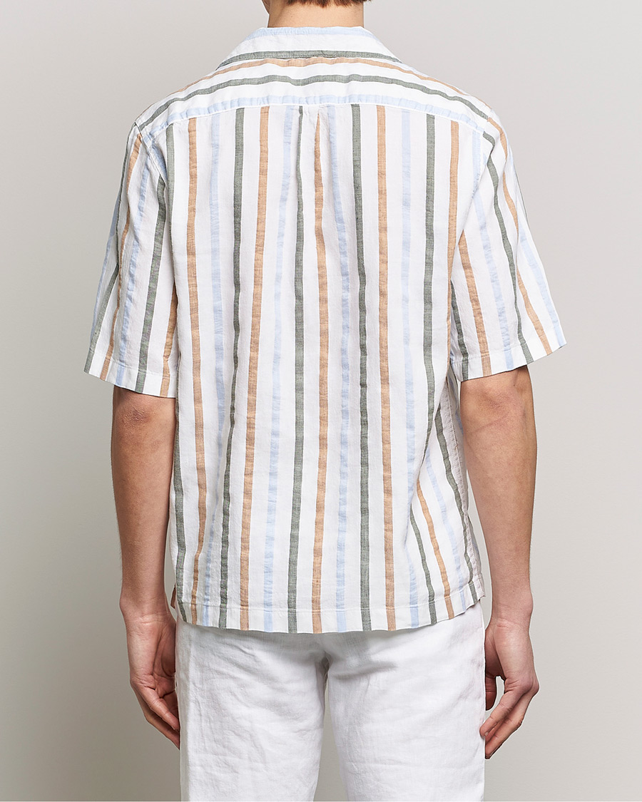 Herr | Skjortor | Oscar Jacobson | Cuban Short Sleeve Multi Stripe Shirt White