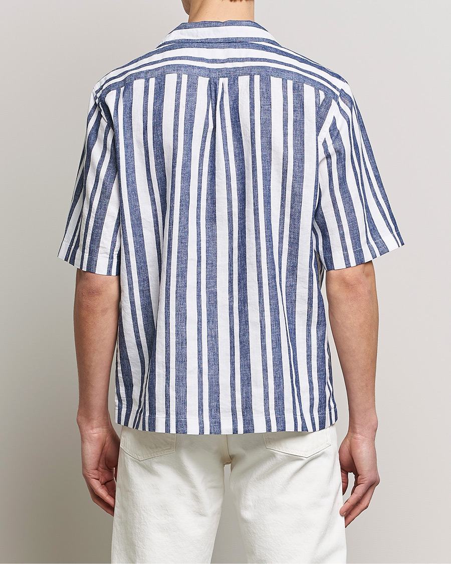 Herr | Skjortor | Oscar Jacobson | Cuban Short Sleeve Riviera Stripe Shirt White
