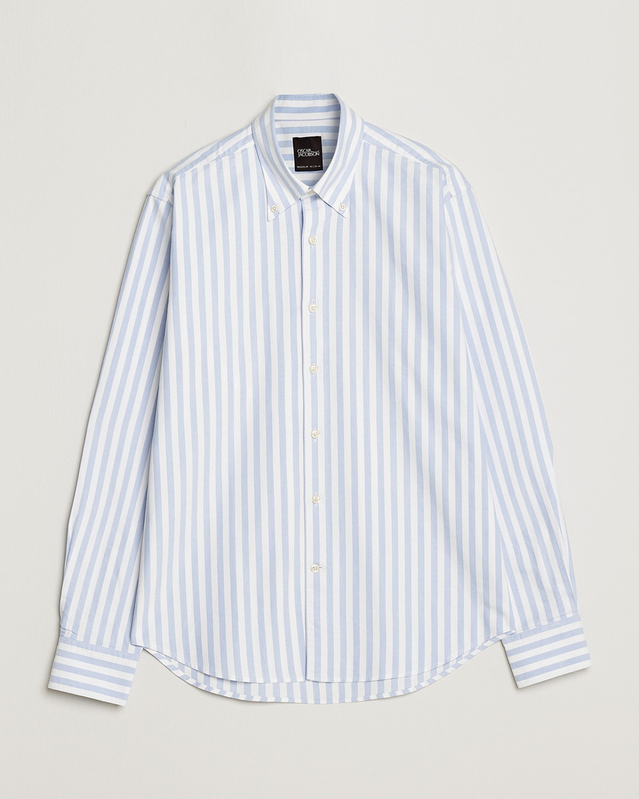 Herr | Skjortor | Oscar Jacobson | Regular Fit Button Down Striped Oxford Shirt Blue