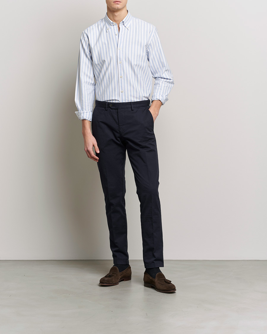 Herr | Skjortor | Oscar Jacobson | Regular Fit Button Down Striped Oxford Shirt Blue
