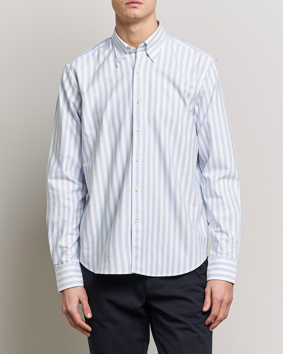 Herr |  | Oscar Jacobson | Regular Fit Button Down Striped Oxford Shirt Blue