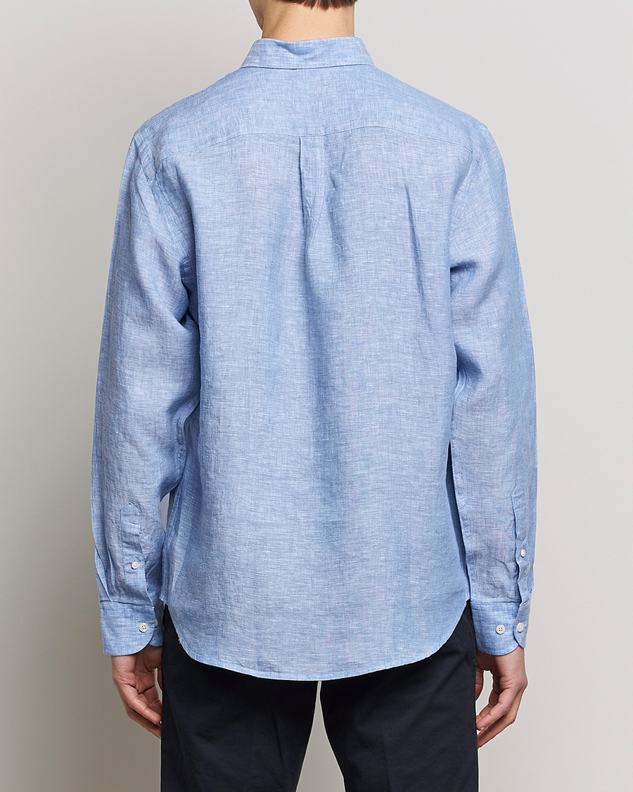 Herr | Skjortor | Oscar Jacobson | Regular Fit Button Down Linen Shirt Blue