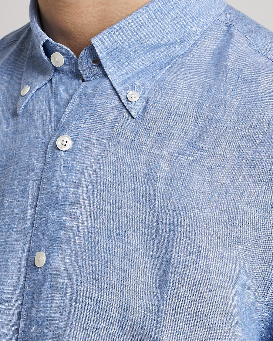 Herr | Skjortor | Oscar Jacobson | Regular Fit Button Down Linen Shirt Blue