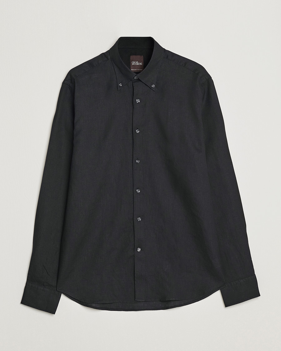 Herr | Skjortor | Oscar Jacobson | Regular Fit Button Down Linen Shirt Black
