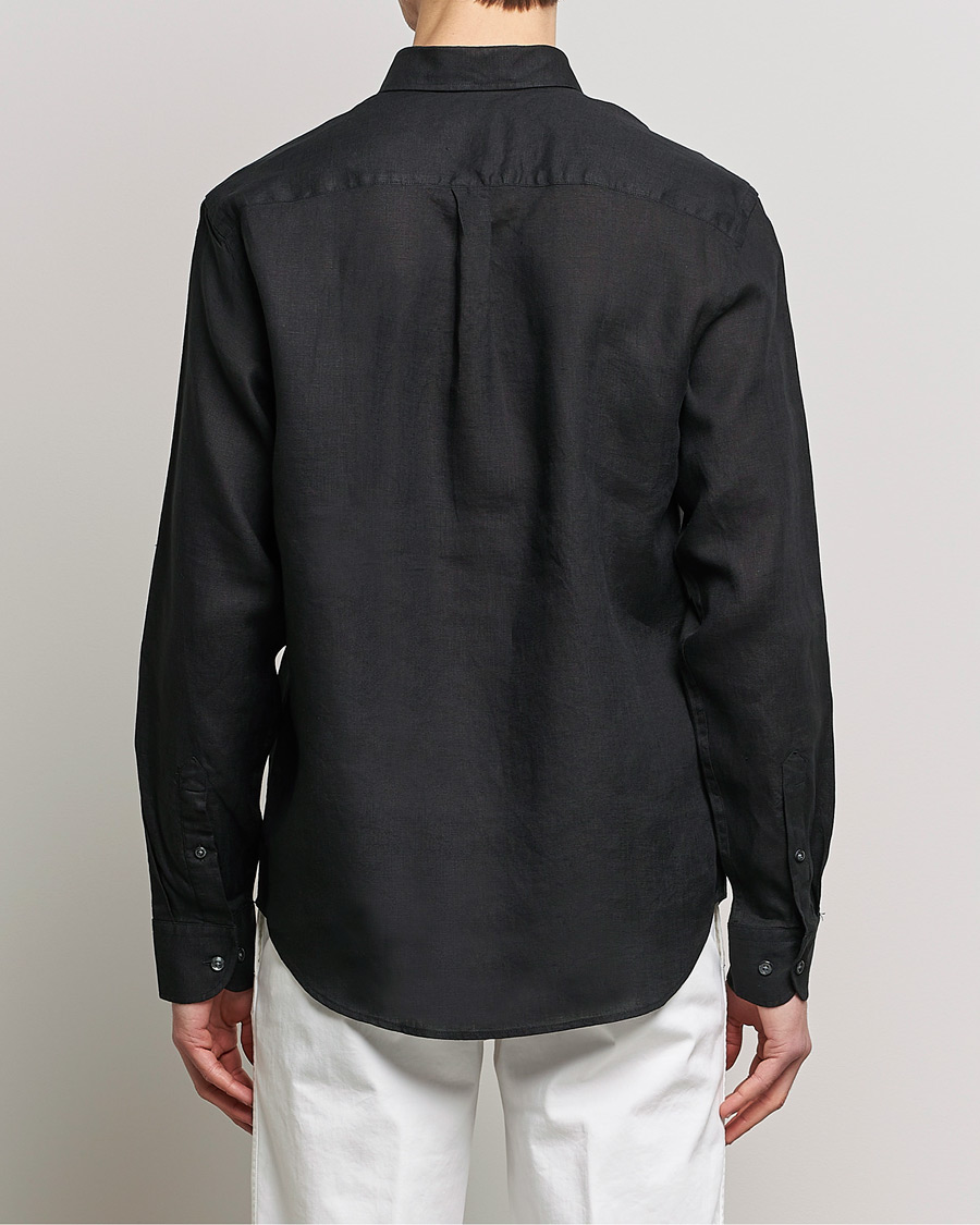 Herr | Skjortor | Oscar Jacobson | Regular Fit Button Down Linen Shirt Black