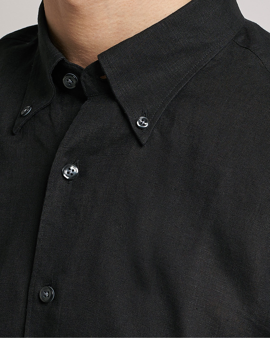 Herr | Skjortor | Oscar Jacobson | Regular Fit Button Down Linen Shirt Black