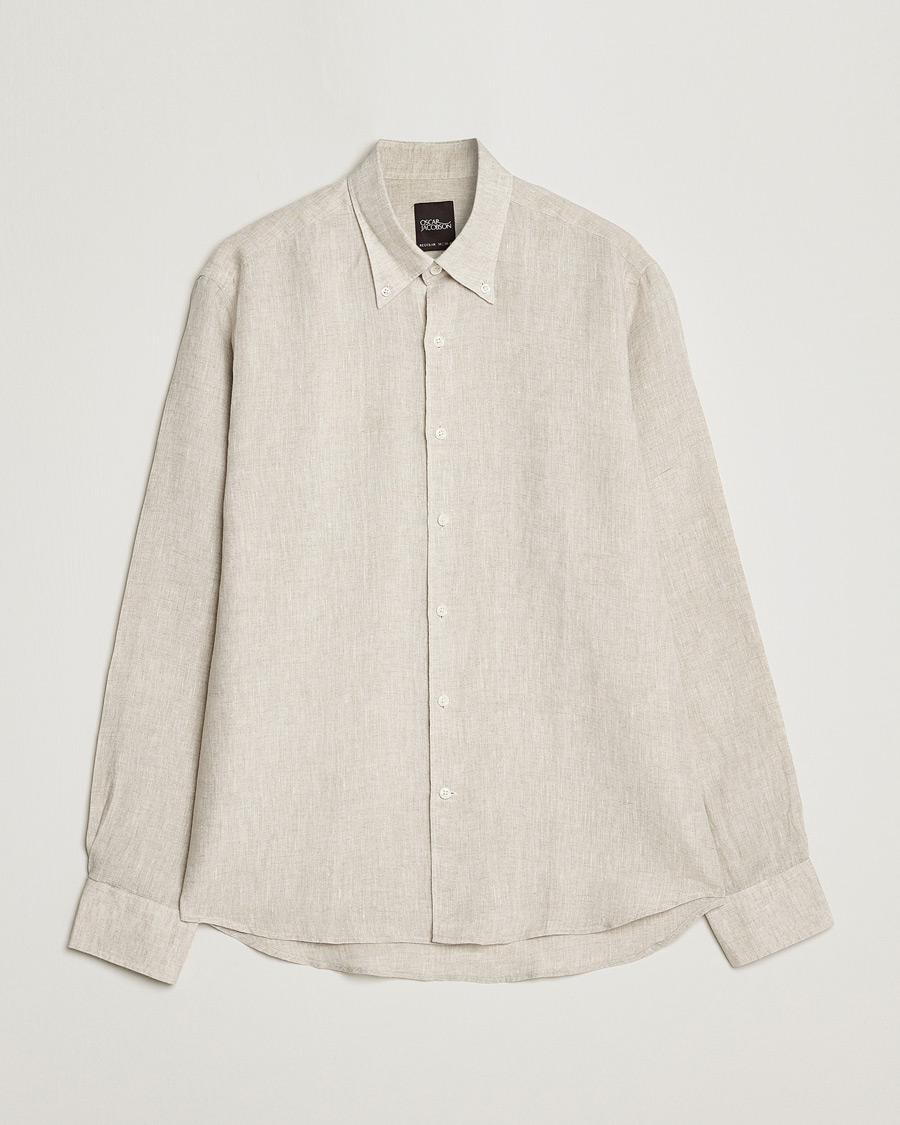 Herr | Skjortor | Oscar Jacobson | Regular Fit Button Down Linen Shirt Beige