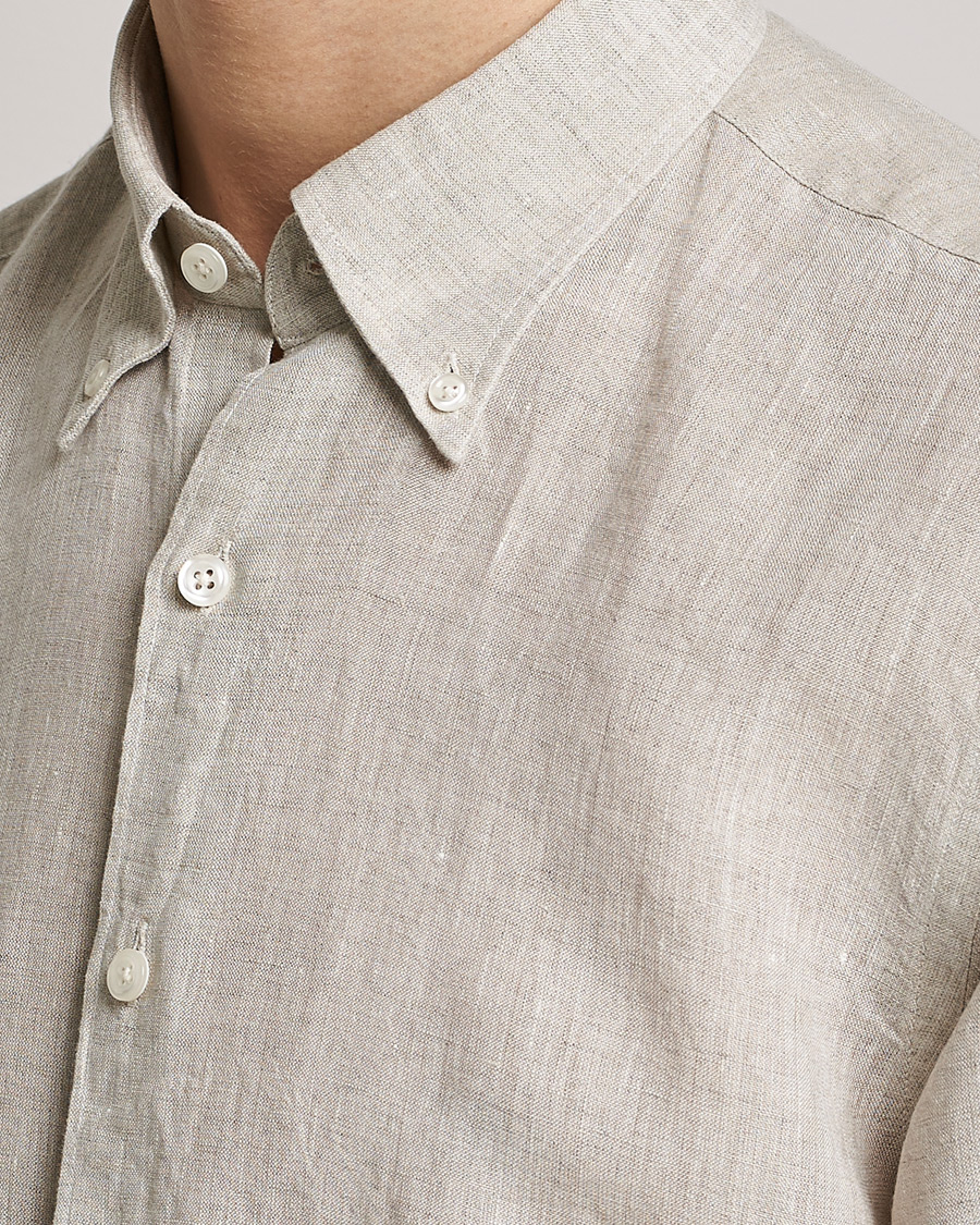 Herr | Skjortor | Oscar Jacobson | Regular Fit Button Down Linen Shirt Beige